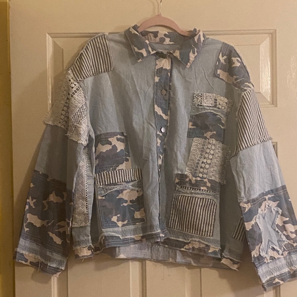 Nwot Pol Patchwork Denim Jacket, Size M - image 1